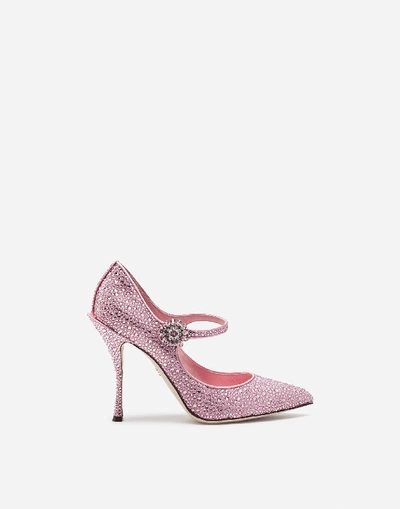 Shop Dolce & Gabbana Satin Mary Janes With Crystals In Pink