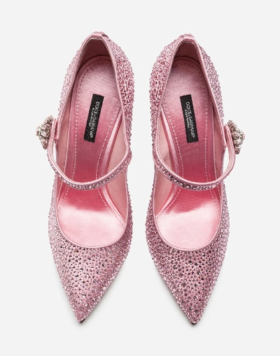 Shop Dolce & Gabbana Satin Mary Janes With Crystals In Pink