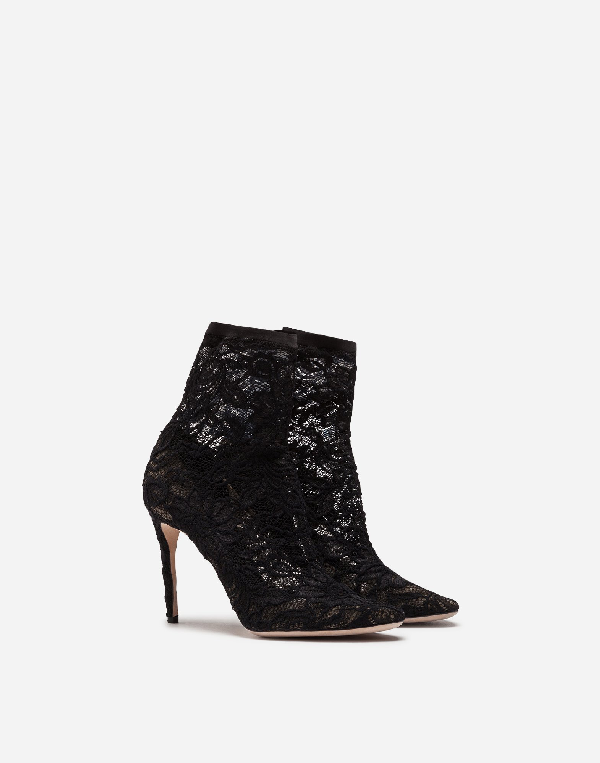 Dolce & Gabbana Ankle Boot In Stretch Lace And Gros Grain In Black ...