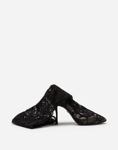Shop Dolce & Gabbana Under-the-knee Boots In Stretch Lace In Black