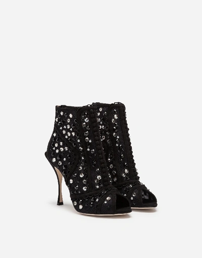 Shop Dolce & Gabbana Ankle Boots In Tulle With Embroidery