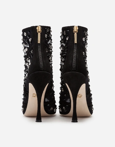 Shop Dolce & Gabbana Ankle Boots In Tulle With Embroidery