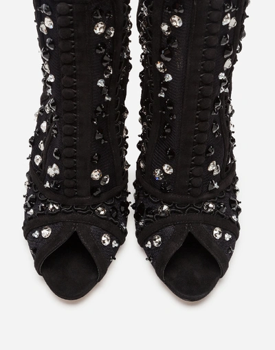 Shop Dolce & Gabbana Ankle Boots In Tulle With Embroidery