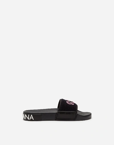 Shop Dolce & Gabbana Slides With Patch In Black