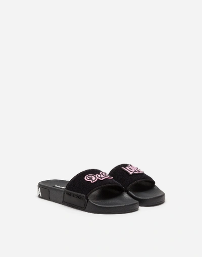 Shop Dolce & Gabbana Slides With Patch In Black