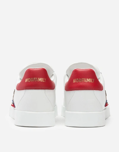 Shop Dolce & Gabbana Calfskin Nappa Portofino Sneakers With Patches Of The Designers In White