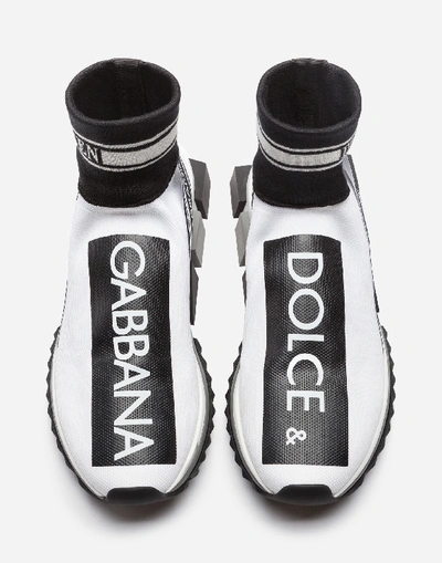 Shop Dolce & Gabbana Sorrento High-top Sneakers In Stretch Mesh With Logo In White