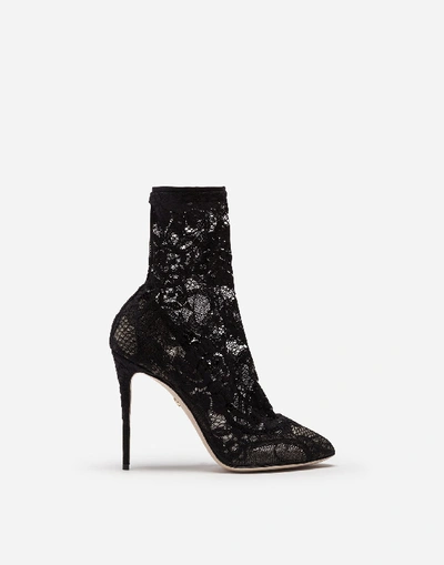 Shop Dolce & Gabbana Stretch Lace And Gros Grain Booties In Black