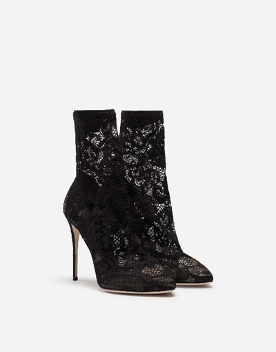 Shop Dolce & Gabbana Stretch Lace And Gros Grain Booties In Black