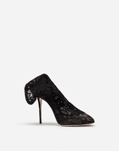 Shop Dolce & Gabbana Stretch Lace And Gros Grain Booties In Black