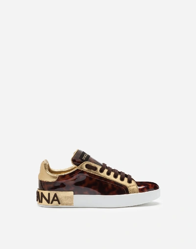 Shop Dolce & Gabbana Mother-of-pearl Portofino Print Patent Leather Sneakers