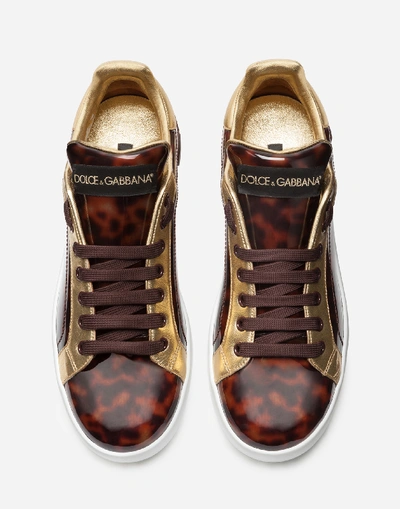 Shop Dolce & Gabbana Mother-of-pearl Portofino Print Patent Leather Sneakers