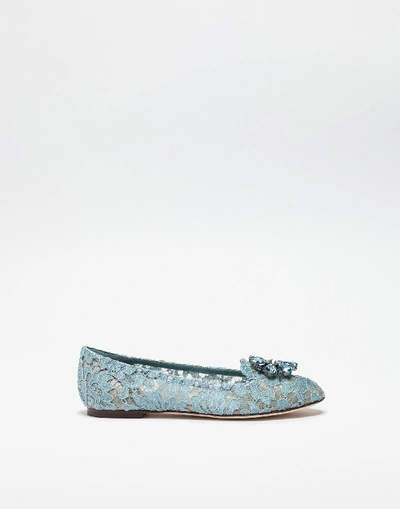 Shop Dolce & Gabbana Slipper In Taormina Lace With Crystals In Aquamarine