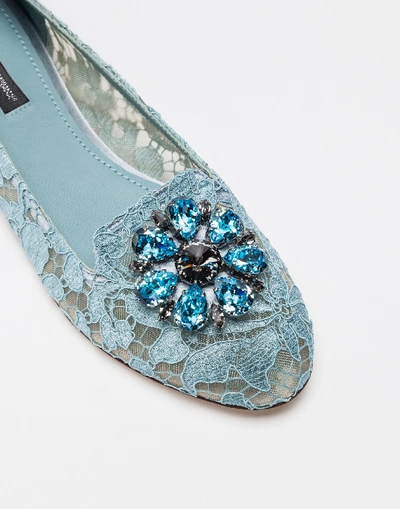 Shop Dolce & Gabbana Slipper In Taormina Lace With Crystals In Aquamarine