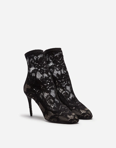 Shop Dolce & Gabbana Boots And Booties - Stretch Lace And Gros Grain Bette Booties In Black