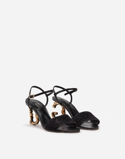 Shop Dolce & Gabbana Lurex Sandals With Sculpted Heel In Black