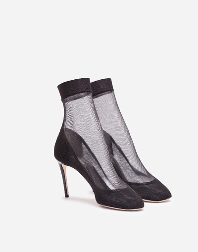 Shop Dolce & Gabbana Ankle Boots In Stretch Tulle And Patent Leather In Black