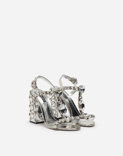 Shop Dolce & Gabbana Mirrored Calfskin Sandals With Embroidery In Silver