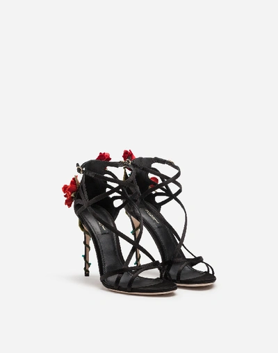 Shop Dolce & Gabbana Sandals And Wedges - Satin Sandals With Embroidery In Black