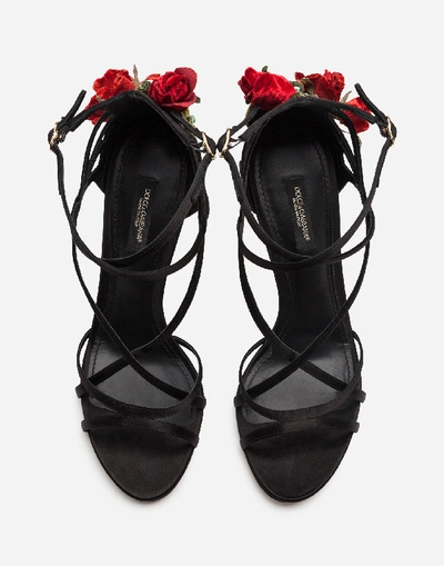 Shop Dolce & Gabbana Sandals And Wedges - Satin Sandals With Embroidery In Black