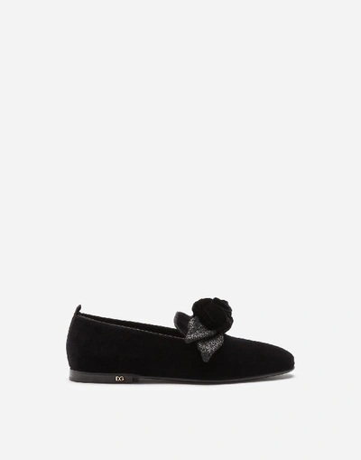 Shop Dolce & Gabbana Velvet Slipper With Bow In Black