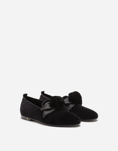 Shop Dolce & Gabbana Velvet Slipper With Bow In Black