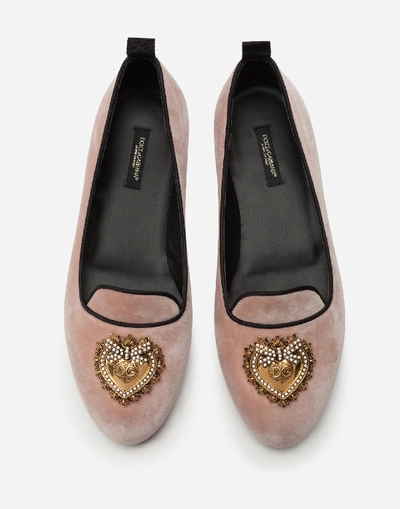 Shop Dolce & Gabbana Velvet Devotion Slippers In Pale Pink/black