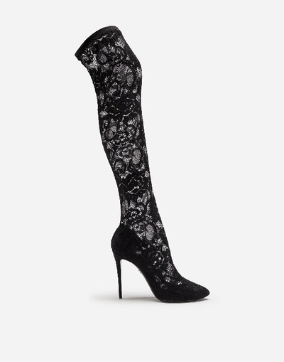 Shop Dolce & Gabbana Stretch Lace And Gros Grain Boots