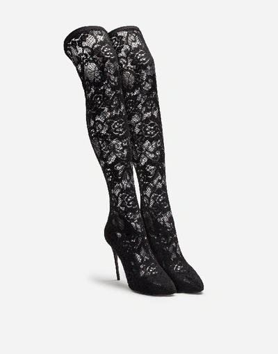 Shop Dolce & Gabbana Stretch Lace And Gros Grain Boots