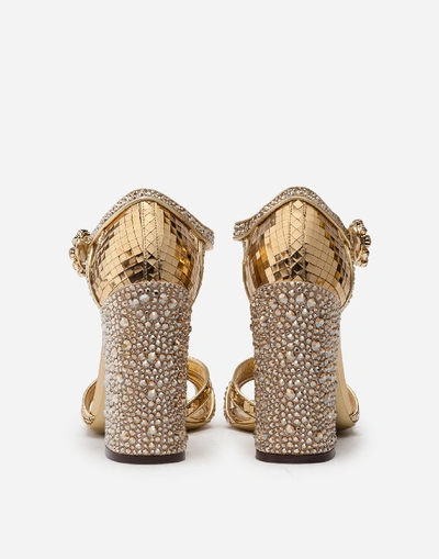 Shop Dolce & Gabbana T-strap Sandal In Mirrored Patent Leather With Rhinestones In Gold