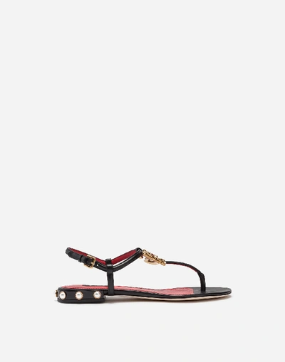 Shop Dolce & Gabbana Dg Amore Thong Sandals In Calfskin In Black