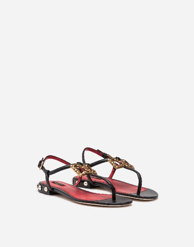 Shop Dolce & Gabbana Dg Amore Thong Sandals In Calfskin In Black