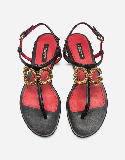 Shop Dolce & Gabbana Dg Amore Thong Sandals In Calfskin In Black