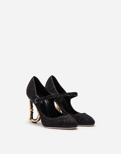 Shop Dolce & Gabbana Mary Janes In Lurex With Sculpted Heel