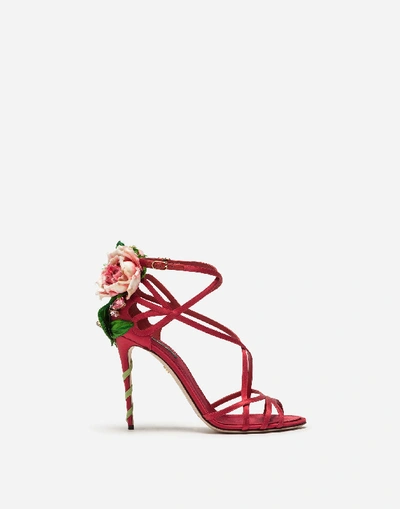 Shop Dolce & Gabbana Satin Sandals With Embroidery In Red