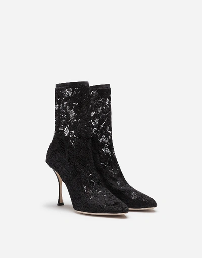 Shop Dolce & Gabbana Boots And Booties - Ankle Boots In Stretch Lace And Grosgrain In Black