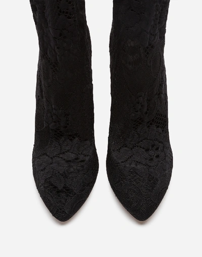 Shop Dolce & Gabbana Boots And Booties - Ankle Boots In Stretch Lace And Grosgrain In Black