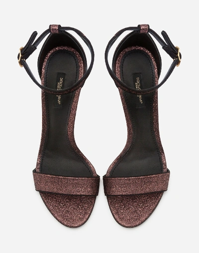 Shop Dolce & Gabbana Jacquard Sandals With Baroque Dg Heel In Pink/black