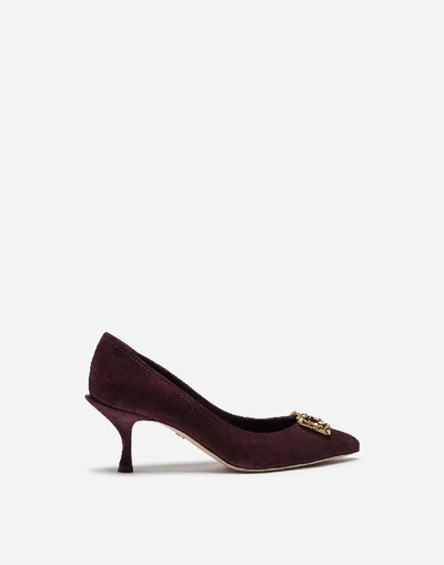 Shop Dolce & Gabbana Split-grain Leather Pumps With Dg Amore Logo In Purple