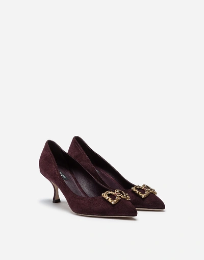 Shop Dolce & Gabbana Split-grain Leather Pumps With Dg Amore Logo In Purple