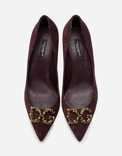 Shop Dolce & Gabbana Split-grain Leather Pumps With Dg Amore Logo In Purple