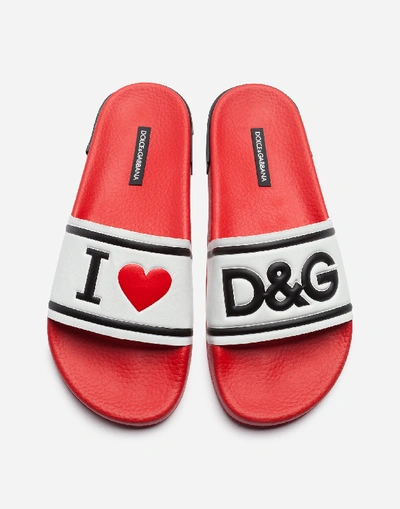 Shop Dolce & Gabbana Rubber And Calfskin Sliders With High-frequency Detailing
