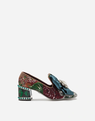 Shop Dolce & Gabbana Brocade Pumps With Bejeweled Bow In Multicolored