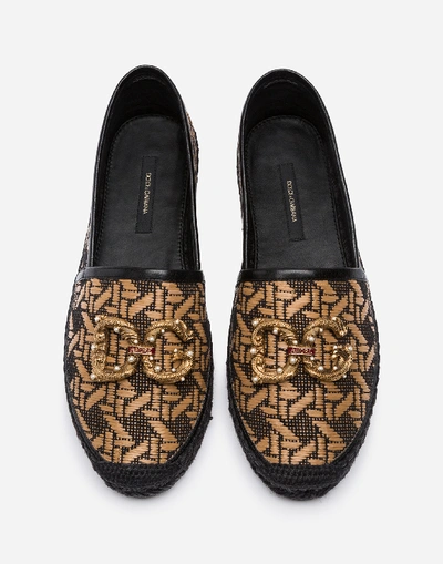 Shop Dolce & Gabbana Braided Raffia Espadrillas With Dg Amore Logo In Beige/black