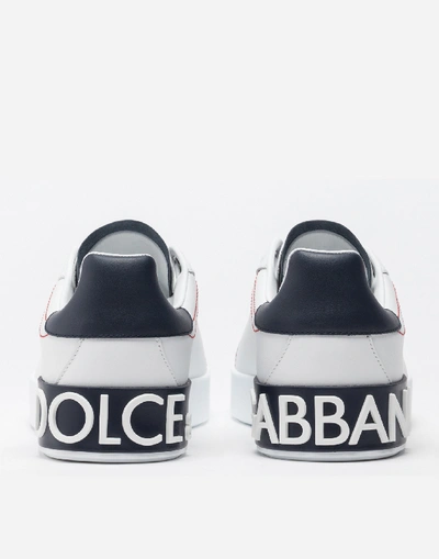 Shop Dolce & Gabbana Calfskin Nappa Portofino Sneakers In White/blue