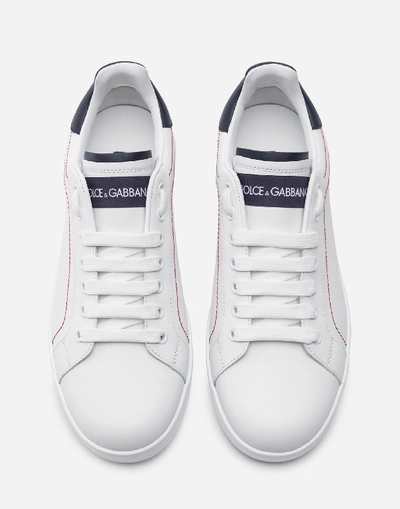Shop Dolce & Gabbana Calfskin Nappa Portofino Sneakers In White/blue