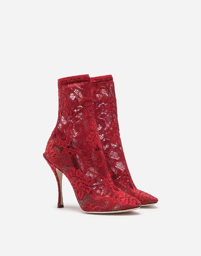 Shop Dolce & Gabbana Stretch Lace Boot In Red