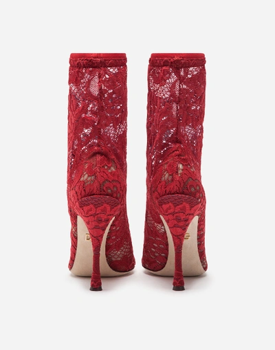 Shop Dolce & Gabbana Stretch Lace Boot In Red