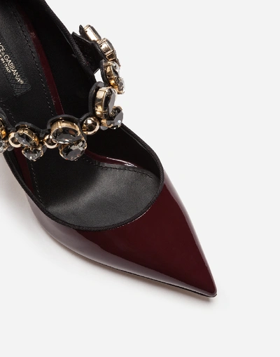 Shop Dolce & Gabbana Mary Janes In Varnish With Jewel Strap In Bordeaux