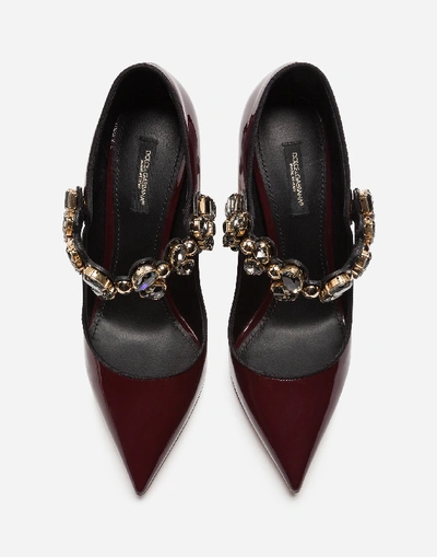 Shop Dolce & Gabbana Mary Janes In Varnish With Jewel Strap In Bordeaux